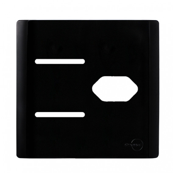 Placa p/ 2 Interruptores + tomada 4x4 - Novara Preto Brilhante Placa p/ 2 Interruptores + tomada 4x4 - Novara Preto Brilhante